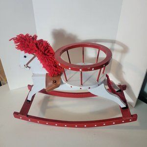 Vintage Handmade 18" Wood Rocking Horse Planter Holder Garden Art